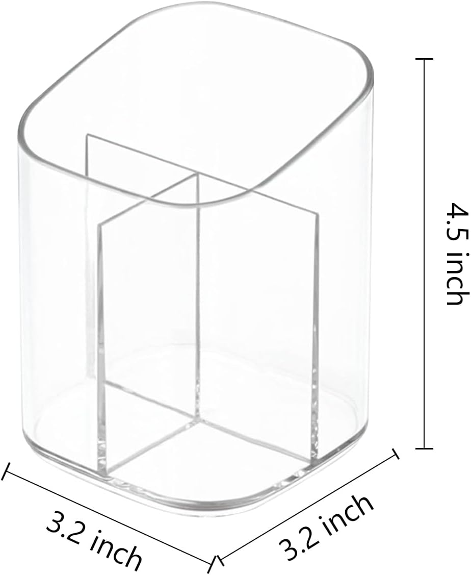 Acrylic Clear 3 Slots Pencil Pen Holder for Desk, Desktop Makeup Brush Storage Organizer Pen Cup Stand for Office School Home