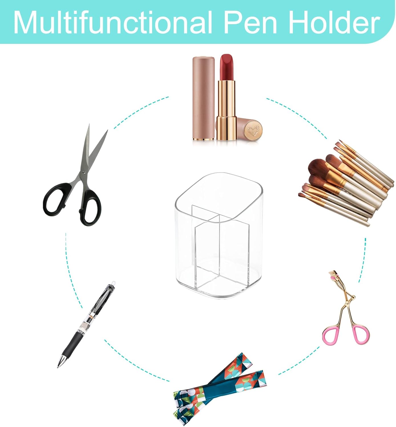 Acrylic Clear 3 Slots Pencil Pen Holder for Desk, Desktop Makeup Brush Storage Organizer Pen Cup Stand for Office School Home