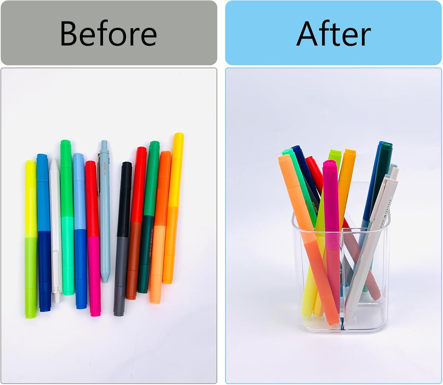 Acrylic Clear 3 Slots Pencil Pen Holder for Desk, Desktop Makeup Brush Storage Organizer Pen Cup Stand for Office School Home