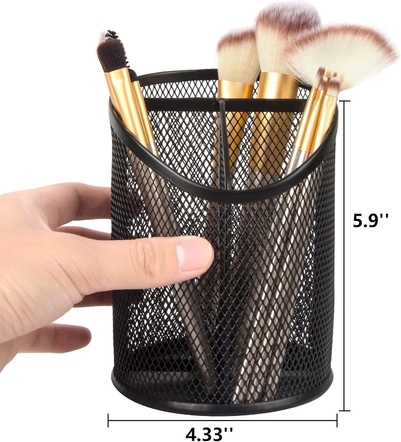 2 Pack Pen Holder - Mesh Round Pencil Organizer with 3 Compartments for Office, Home, School - Black
