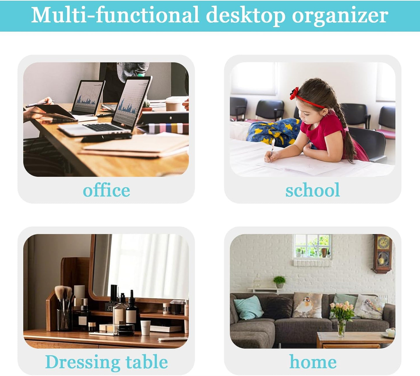 Mesh Pen Holder Desktop Organizers Pencil Holder for Desk Black 3 Compartments Metal Office Supply Organizer with Sticky Notes Holder forOffice Desk Accessories