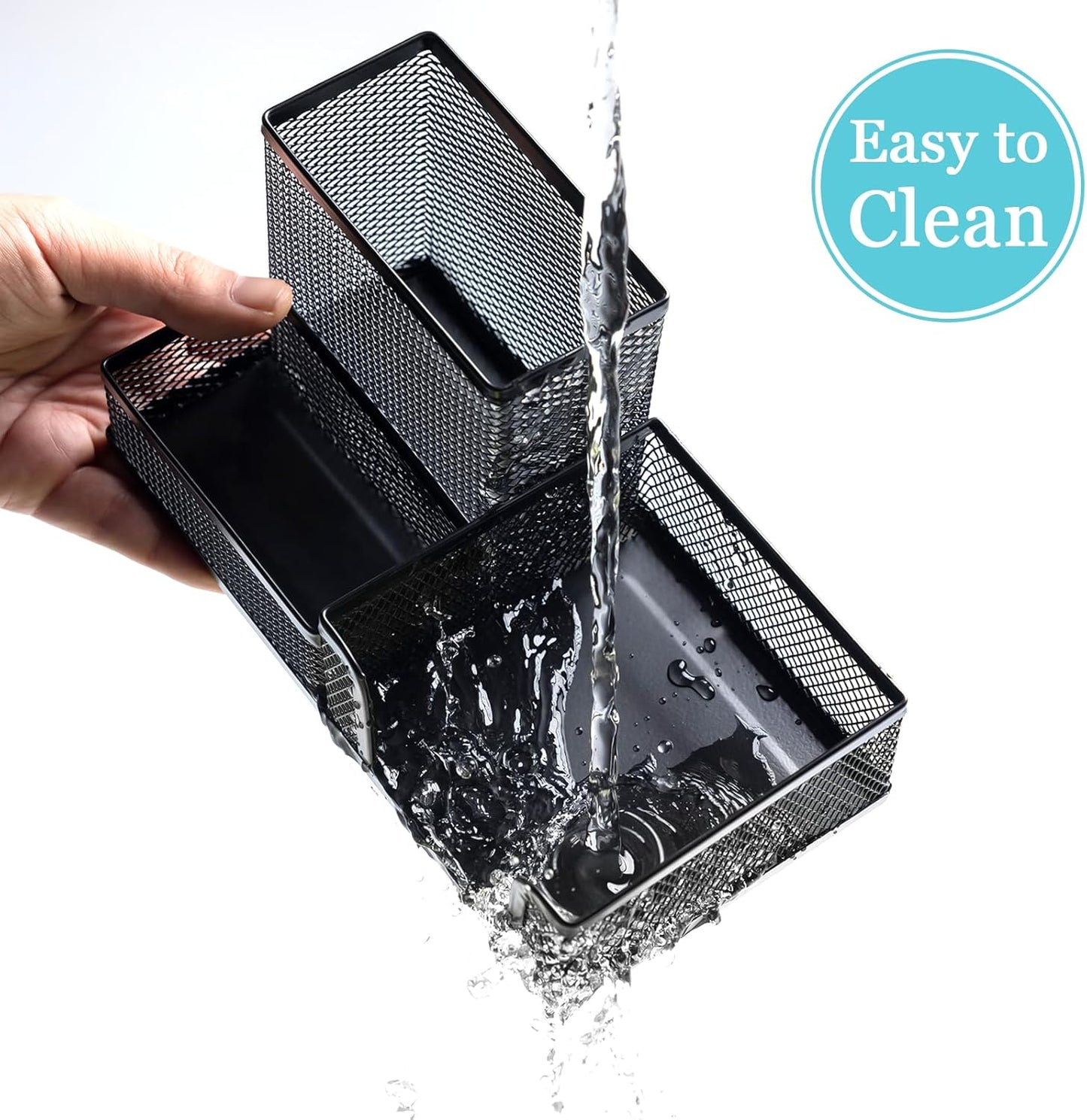Mesh Pen Holder Desktop Organizers Pencil Holder for Desk Black 3 Compartments Metal Office Supply Organizer with Sticky Notes Holder forOffice Desk Accessories