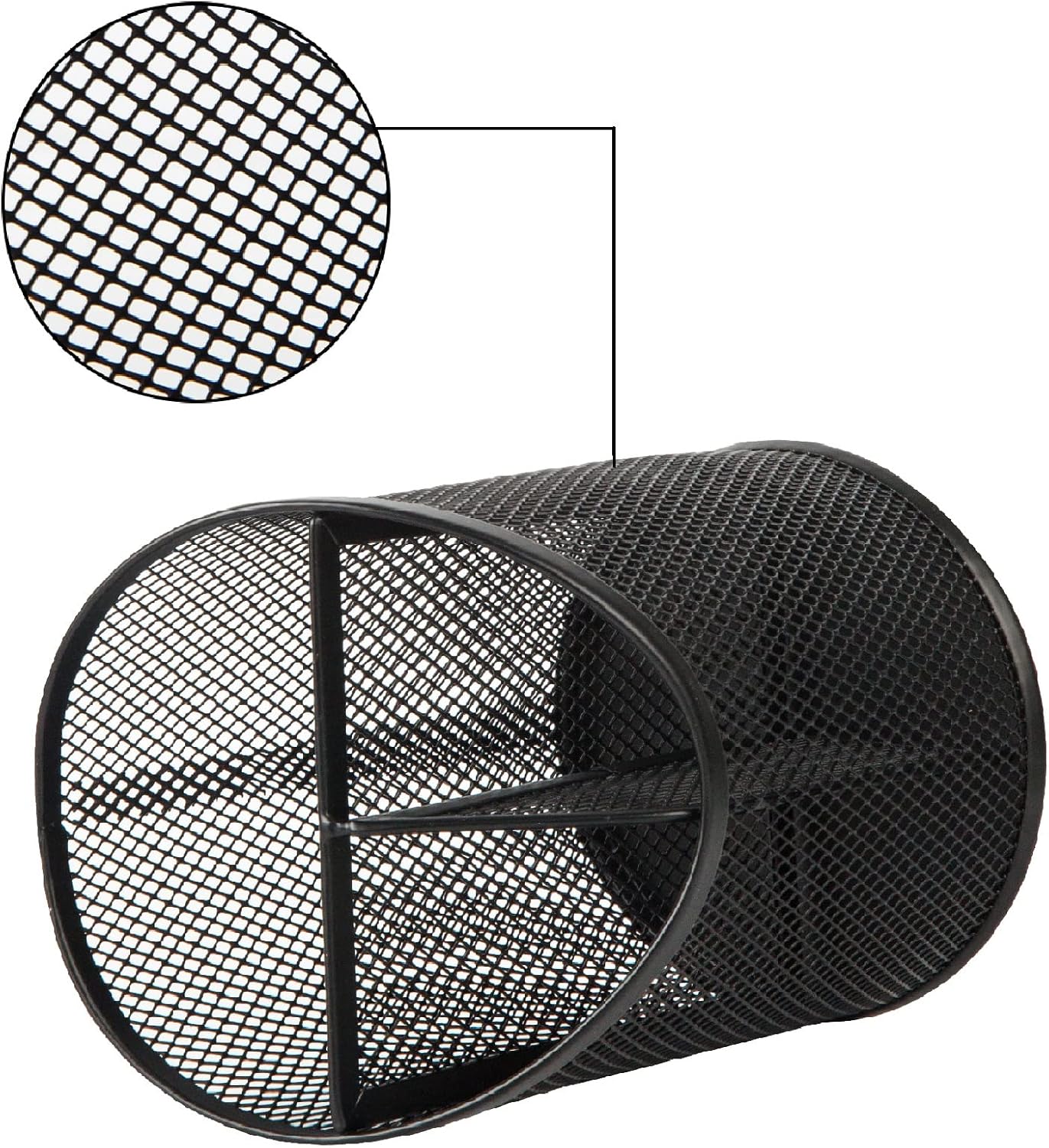 2 Pack Pen Holder - Mesh Round Pencil Organizer with 3 Compartments for Office, Home, School - Black