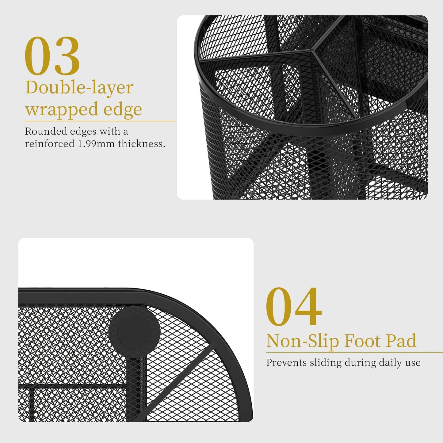 Mesh Desk Organizer, Desk Organizers and Accessories, Pen Holder with Drawers, Pencil Holder for Desk with 2 Drawer for Office Supplies, Black