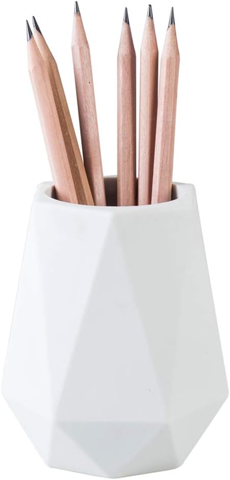 Silicone Pen Holder Stand for Desk Cute Geometric Desk Pencil Cup Pot Desktop Organizer Makeup Brush Holder (White)