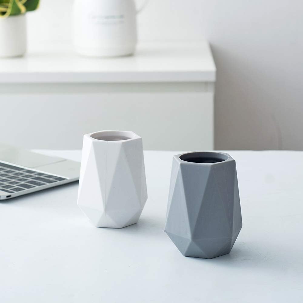 Silicone Pen Holder Stand for Desk Cute Geometric Desk Pencil Cup Pot Desktop Organizer Makeup Brush Holder (White)