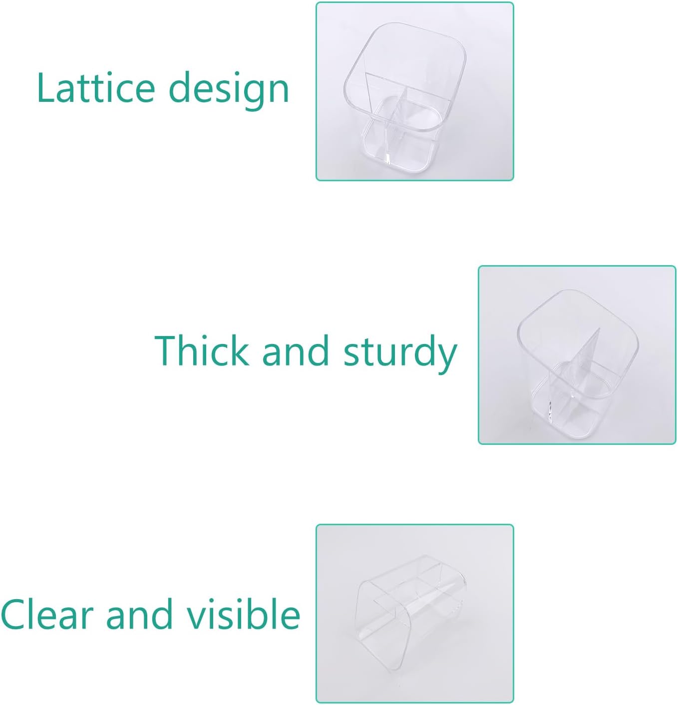 Acrylic Clear 3 Slots Pencil Pen Holder for Desk, Desktop Makeup Brush Storage Organizer Pen Cup Stand for Office School Home